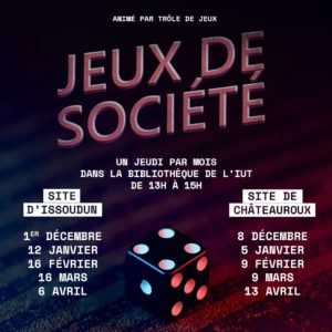 IUT de l'indre de l'ecocampus 36 vous propose des jeux de société un jeudi par moi