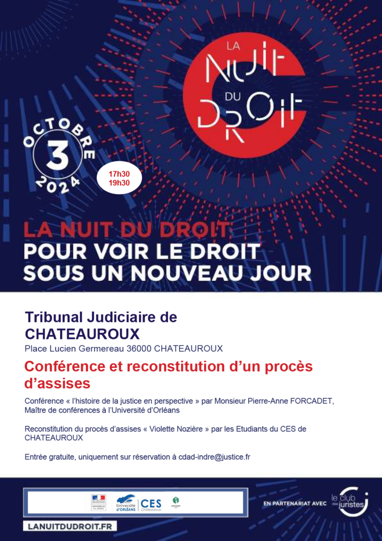 La nuit du droit 2024 à Châteauroux le 3 octobre 2024 au Palais de Justice